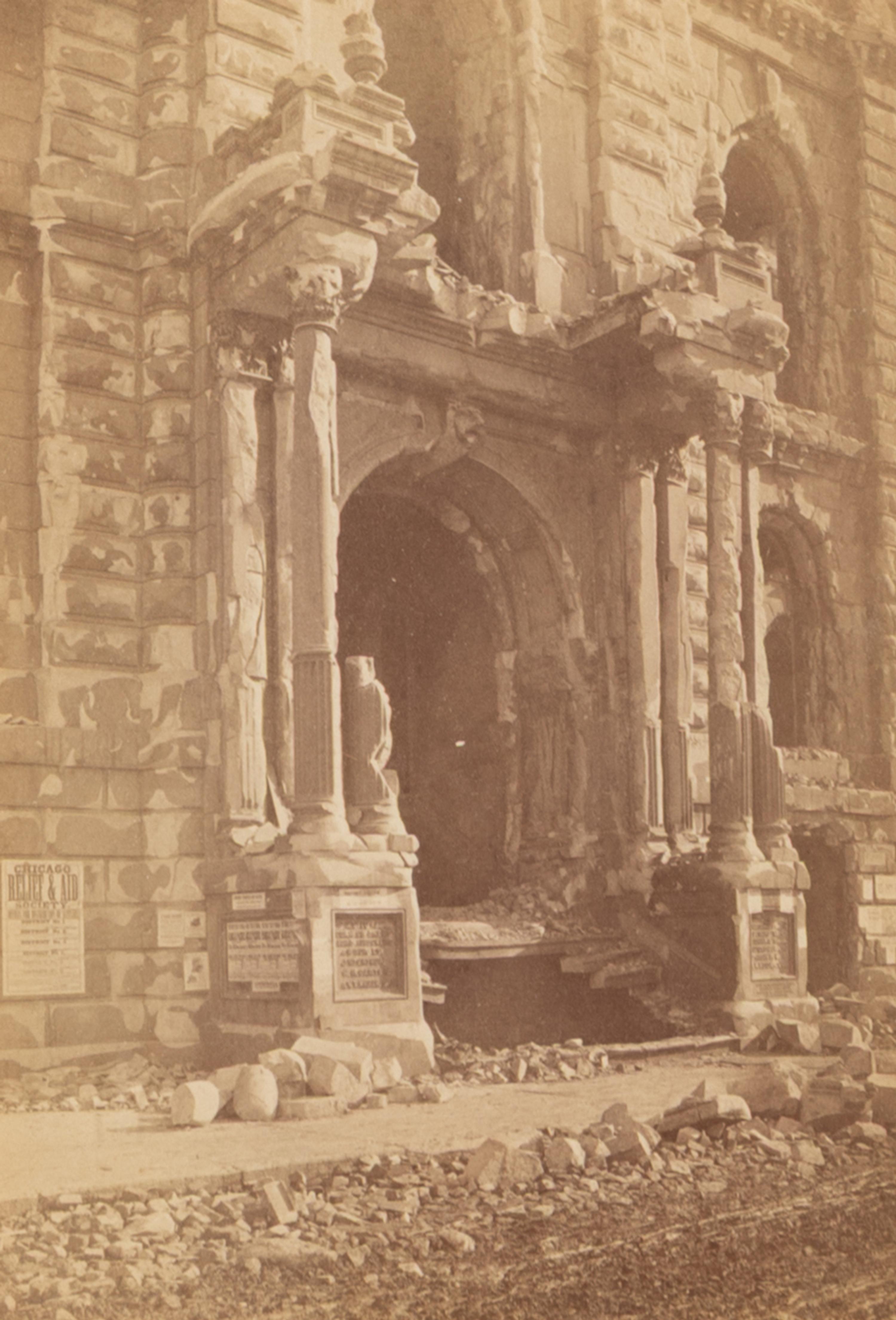 [Chicago Fire]. A group of 7 albumen prints taken before and after the 1871 Chicago Fire, comprising: