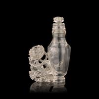 A Small Chinese Carved Rock Crystal Vase and Cover with Bird and Flowers, Qing Dynasty 清 水晶雕花鳥紋蓋瓶