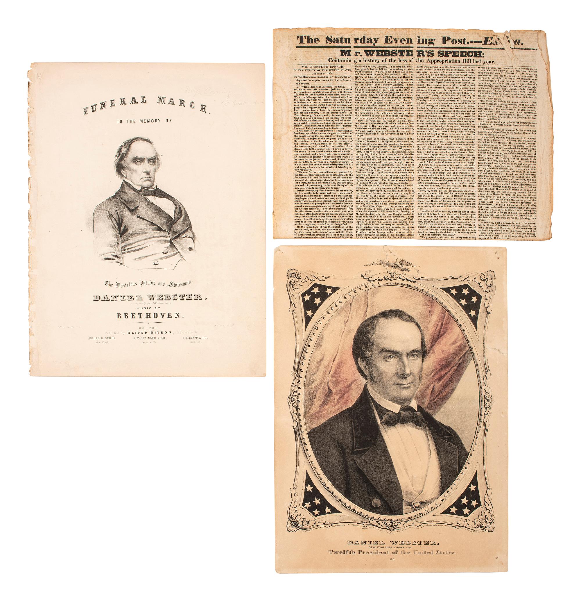 [WEBSTER, Daniel (1782-1852)]. A group of pamphlets and other ephemera, including gilt cast iron profile bust wall plaque.