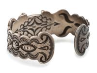 Sterling Silver and Turquoise Cuff Bracelet, with Scalloped Edges