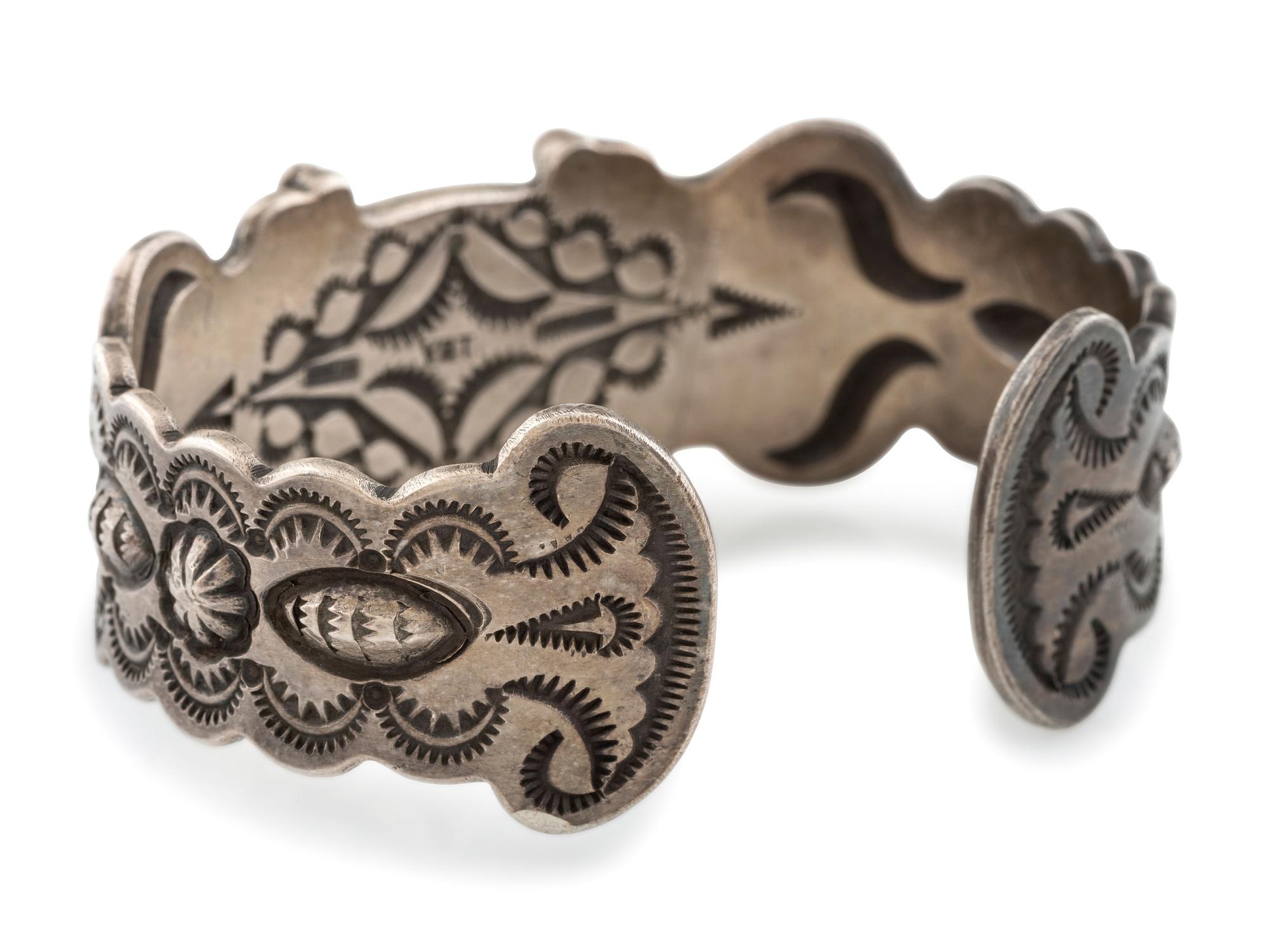 Sterling Silver and Turquoise Cuff Bracelet, with Scalloped Edges