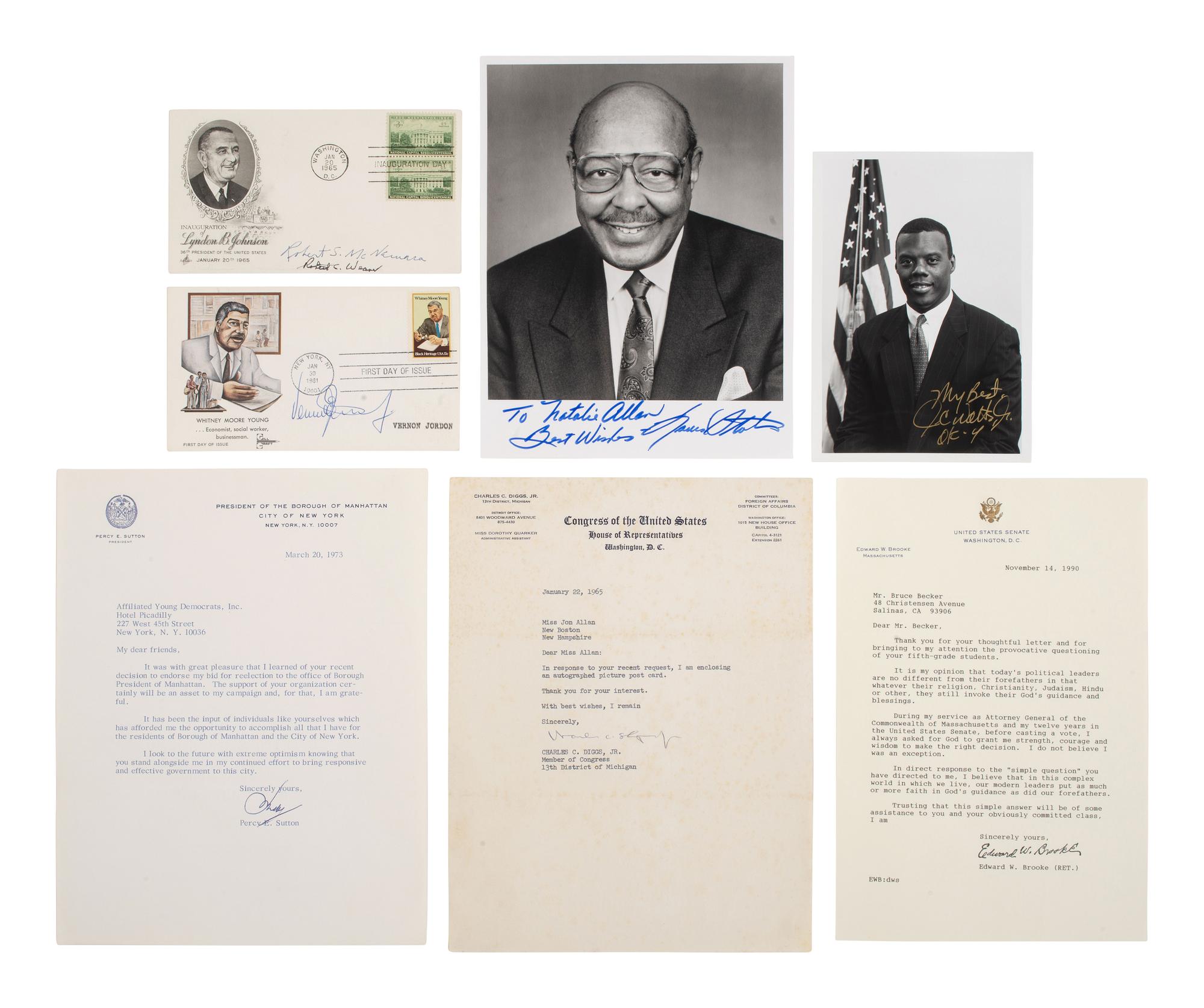 [AUTOGRAPHS]. A group of 11 autographs from African American politicians and notables, comprising: