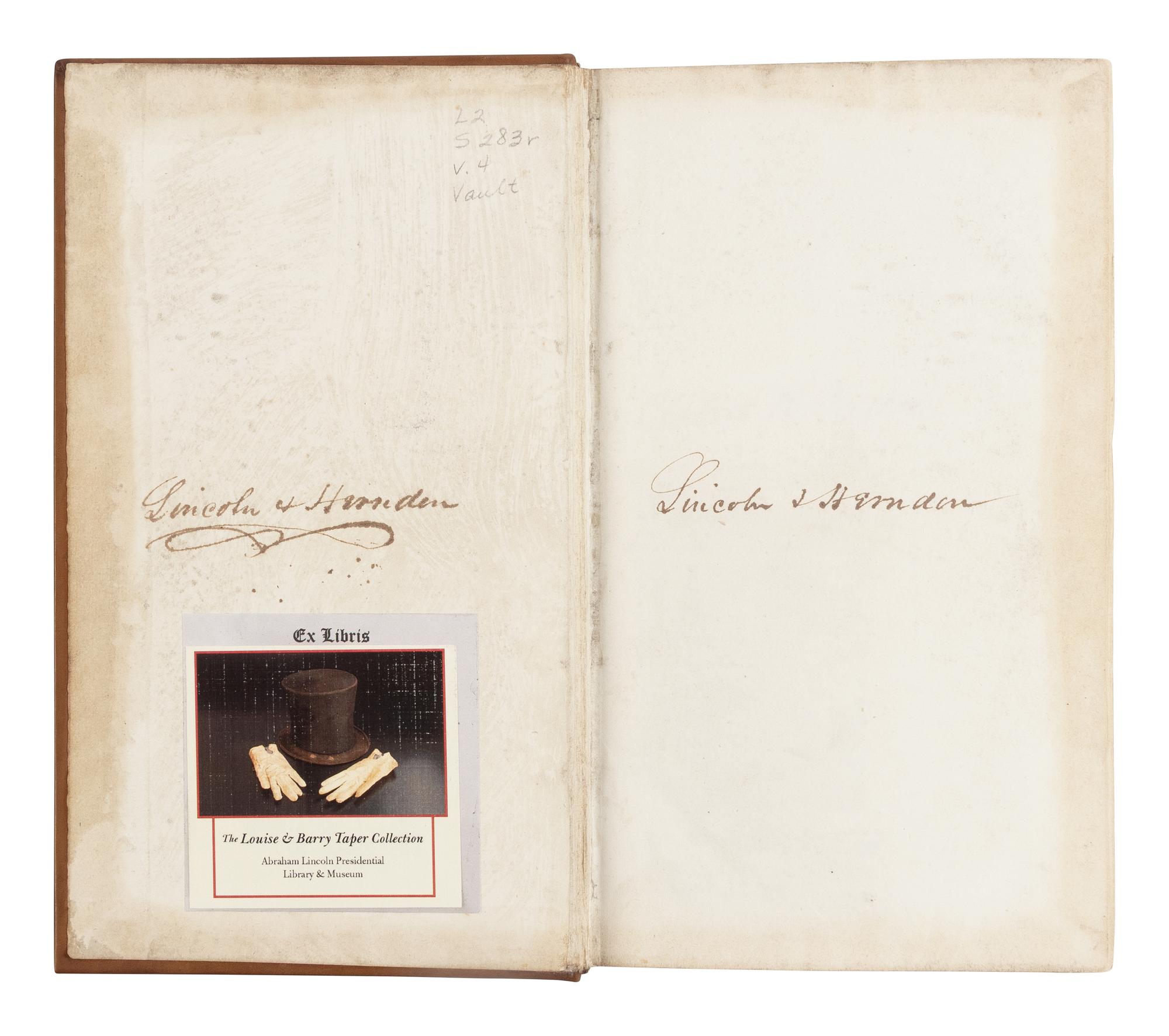 [LINCOLN-HERNDON LAW OFFICE]. SCAMMON, J. Young. Reports of Cases Argued and Determined in the Supreme Court of the State of Illinois . Vol. IV. Chicago: Stephen F. Gale & Co./Galena: Augustus H. Burley, 1844.