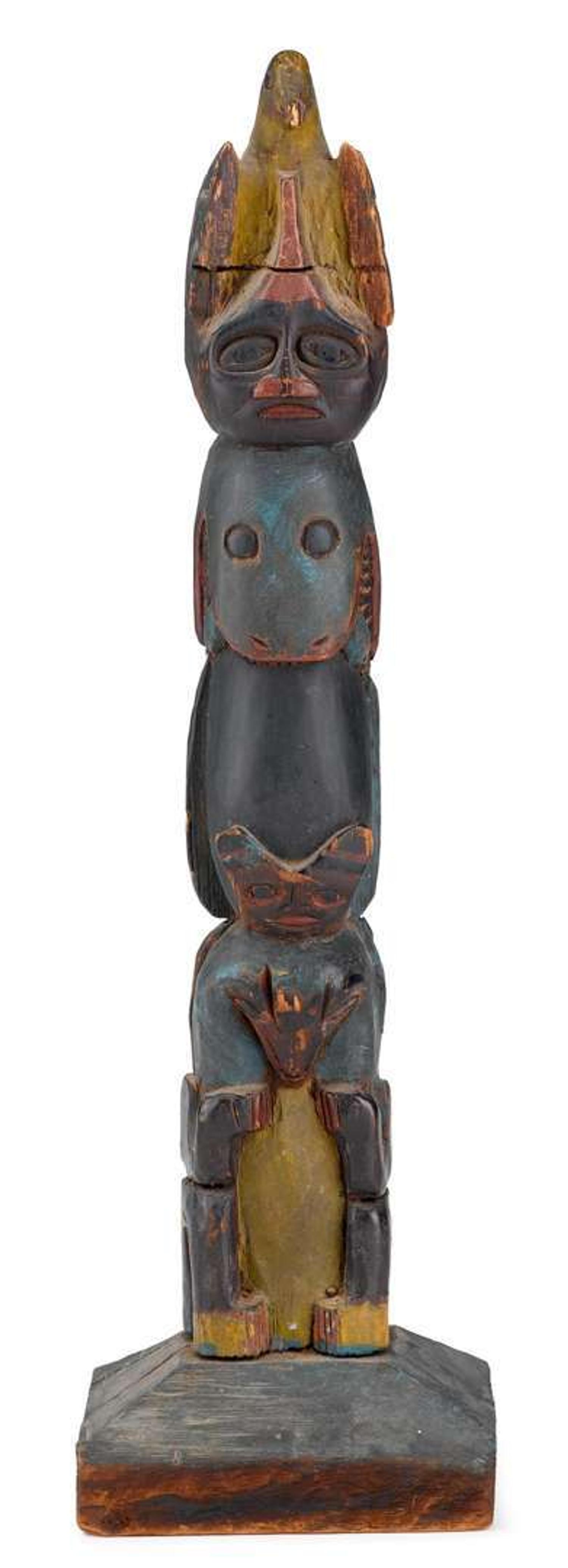 Northwest Coast carved and painted model totem early 20th century