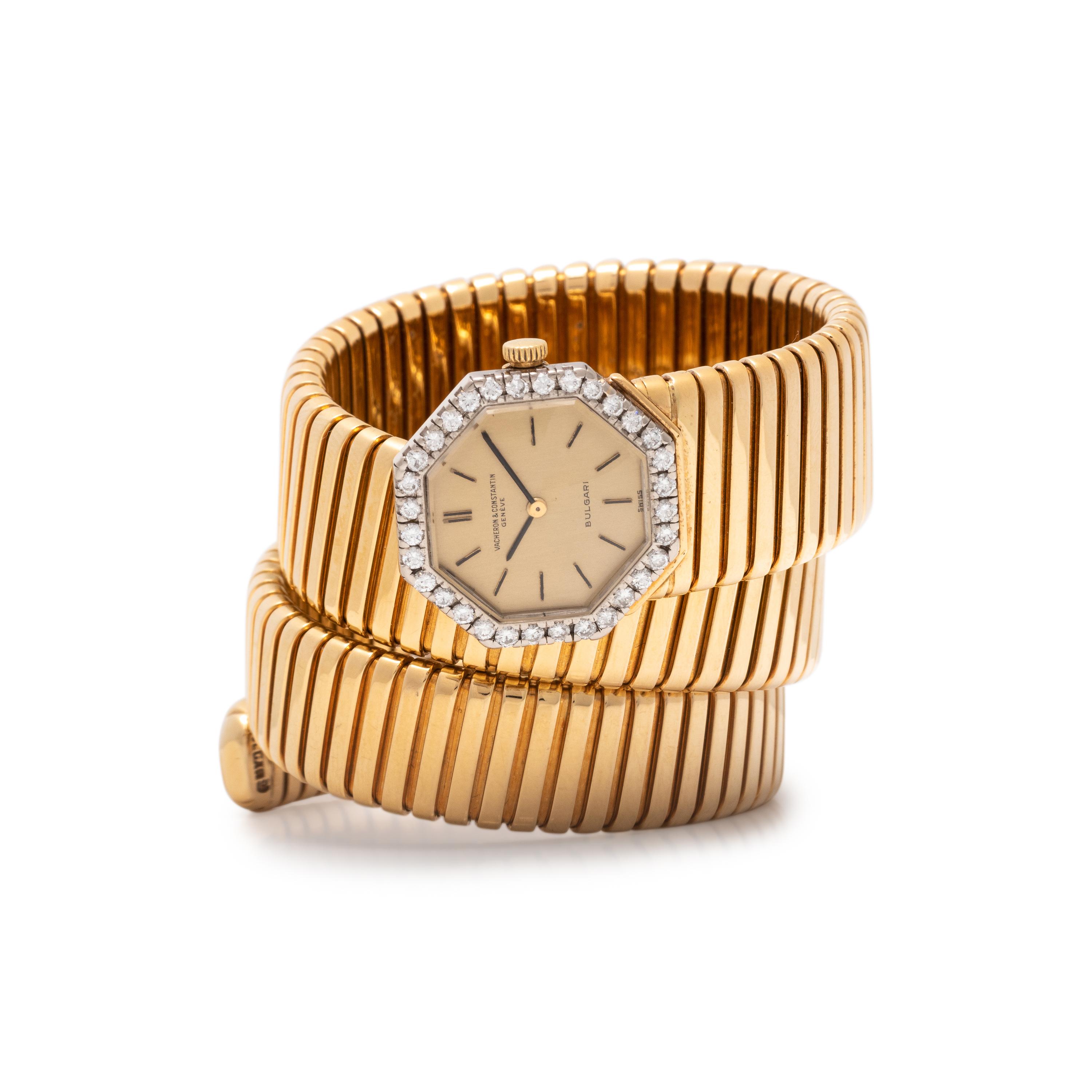 BVLGARI, VACHERON & CONSTANTIN, 18K YELLOW GOLD AND DIAMOND 'TUBOGAS' WRISTWATCH