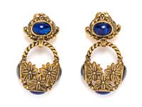 A Pair of Multicolor Stone and Basket Earclips, 2.75" x 1.5".