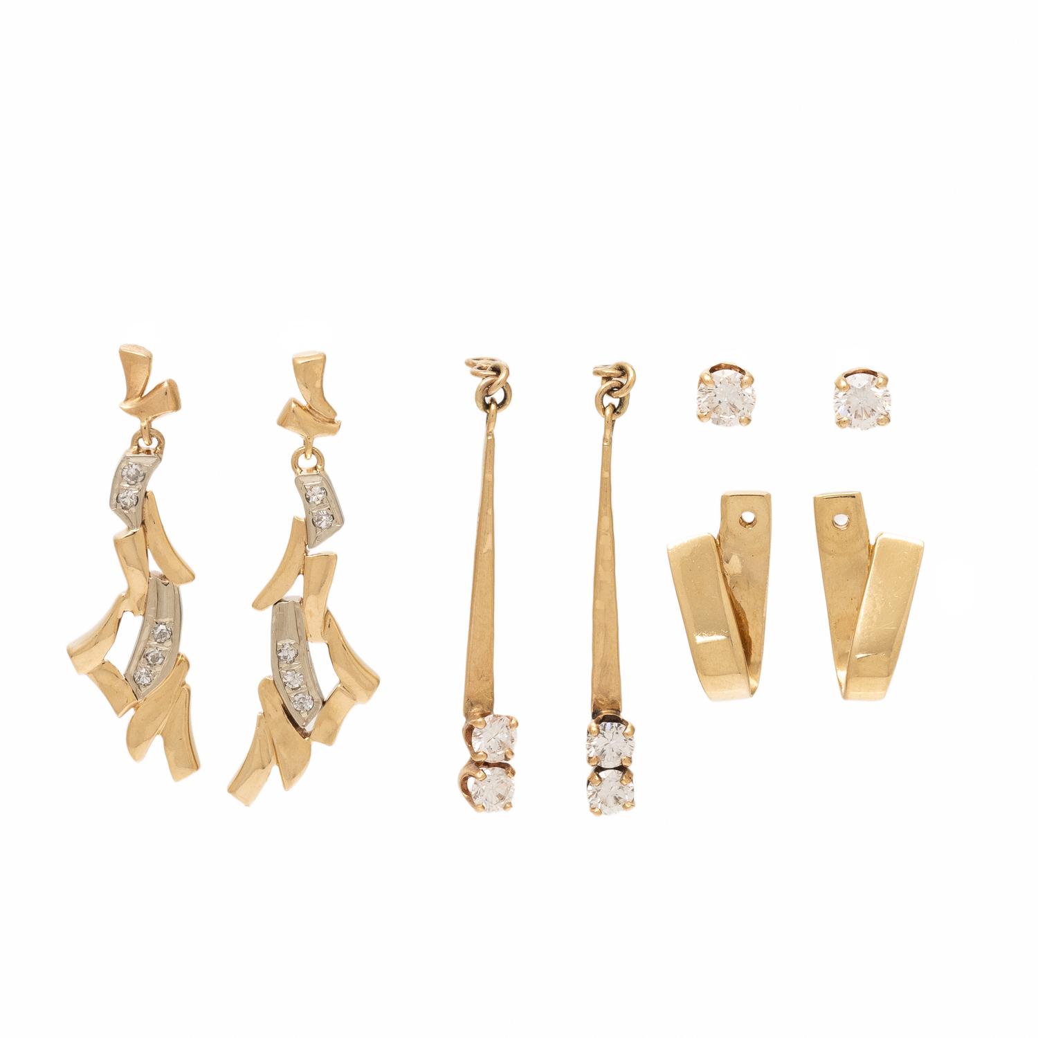 Collection of Diamond and Yellow Gold Earrings and Enhancers