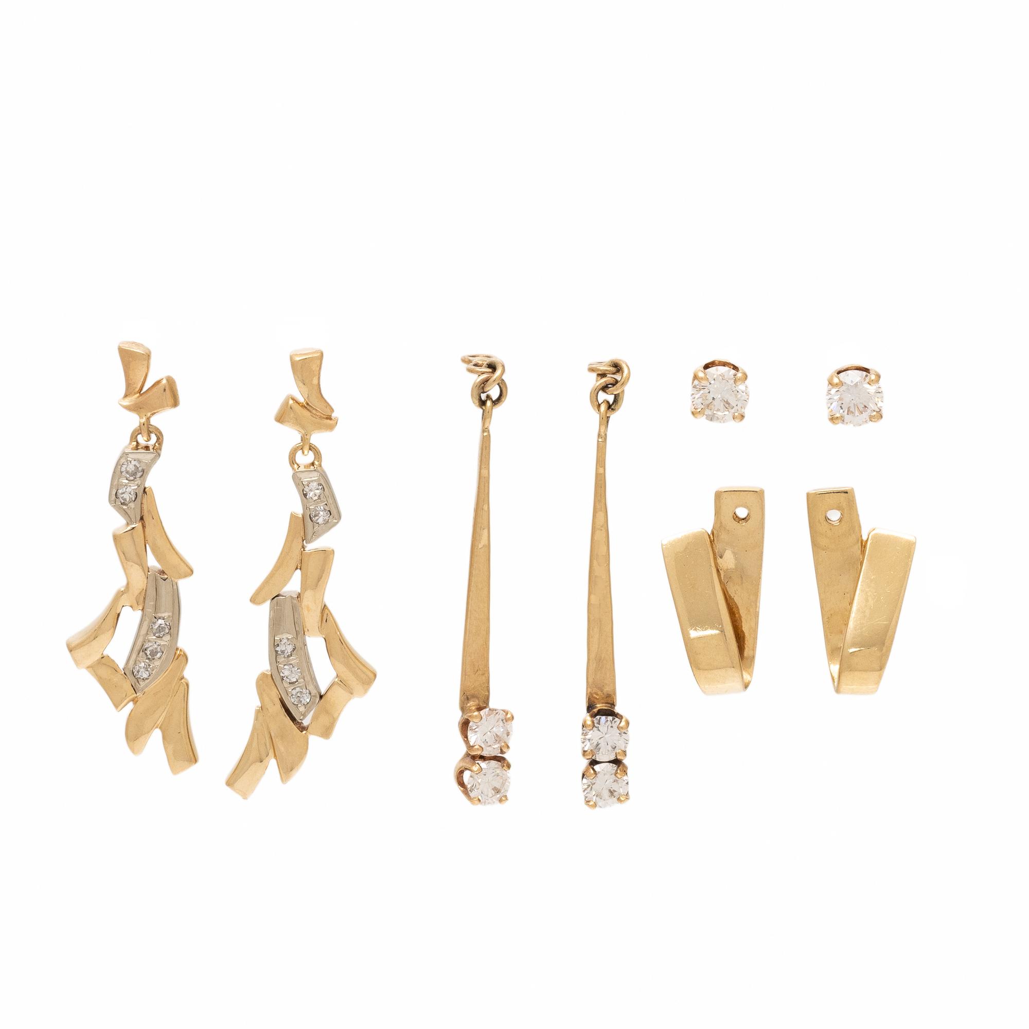 Collection of Diamond and Yellow Gold Earrings and Enhancers