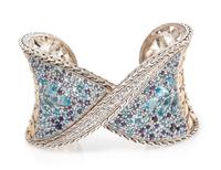 A Sterling Silver, 18 Karat Yellow Gold, Blue Topaz, Iolite and White Sapphire 'Batu Kawung' Sunset Bracelet, John Hardy, 59.70 dwts.