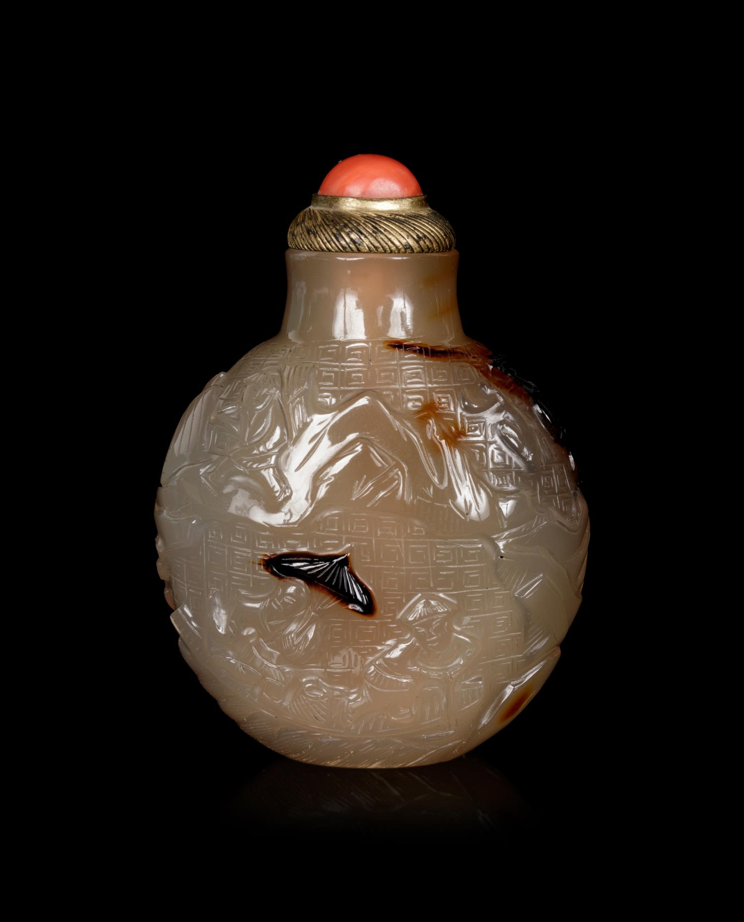 A Well Carved Shadow Agate Snuff Bottle