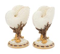 A Pair of Royal Worcester Porcelain Nautilus-Form Ornaments