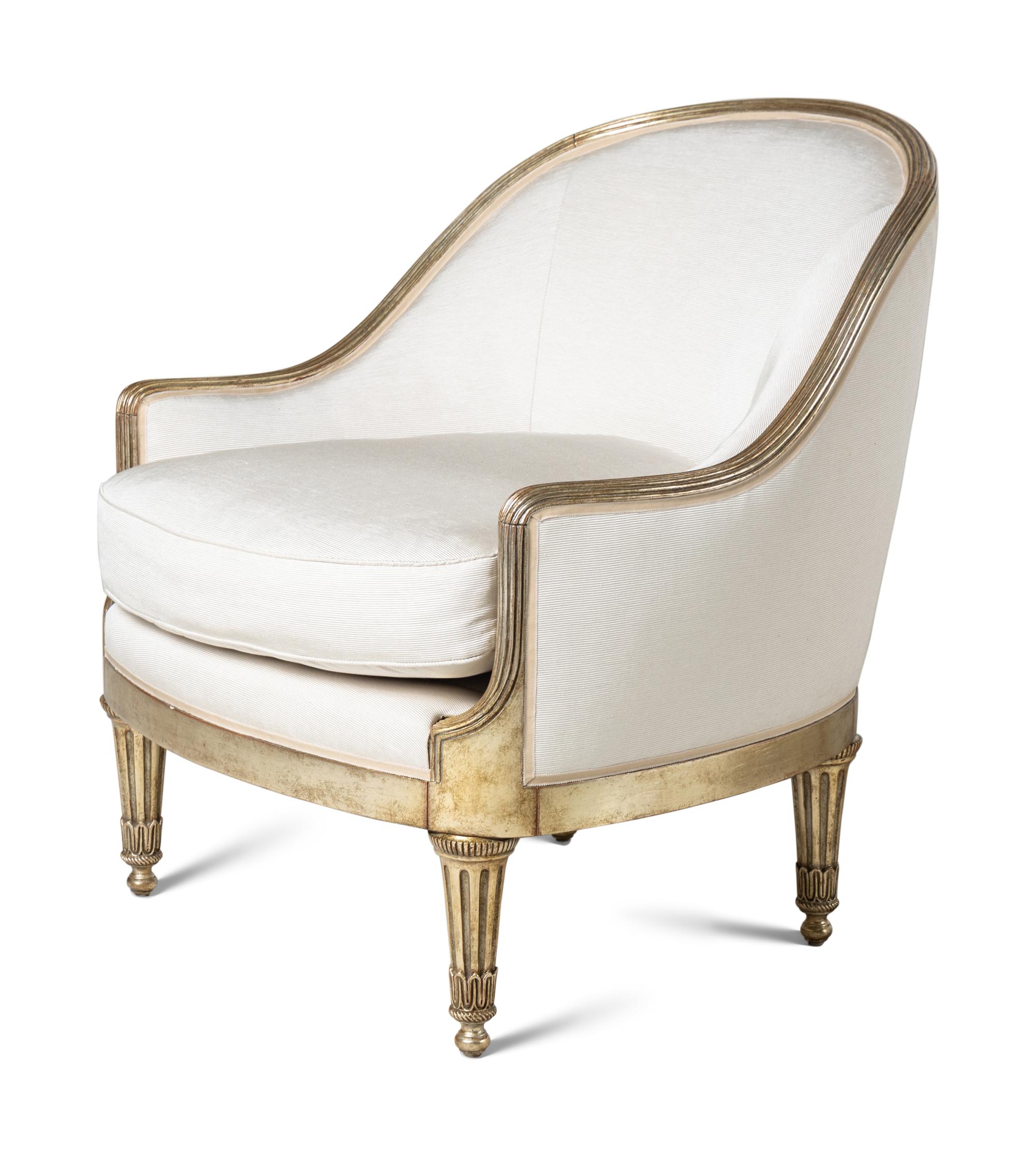 A Pair of Ebanista Marchese Lounge Chairs and a Similarly-Upholstered Ottoman