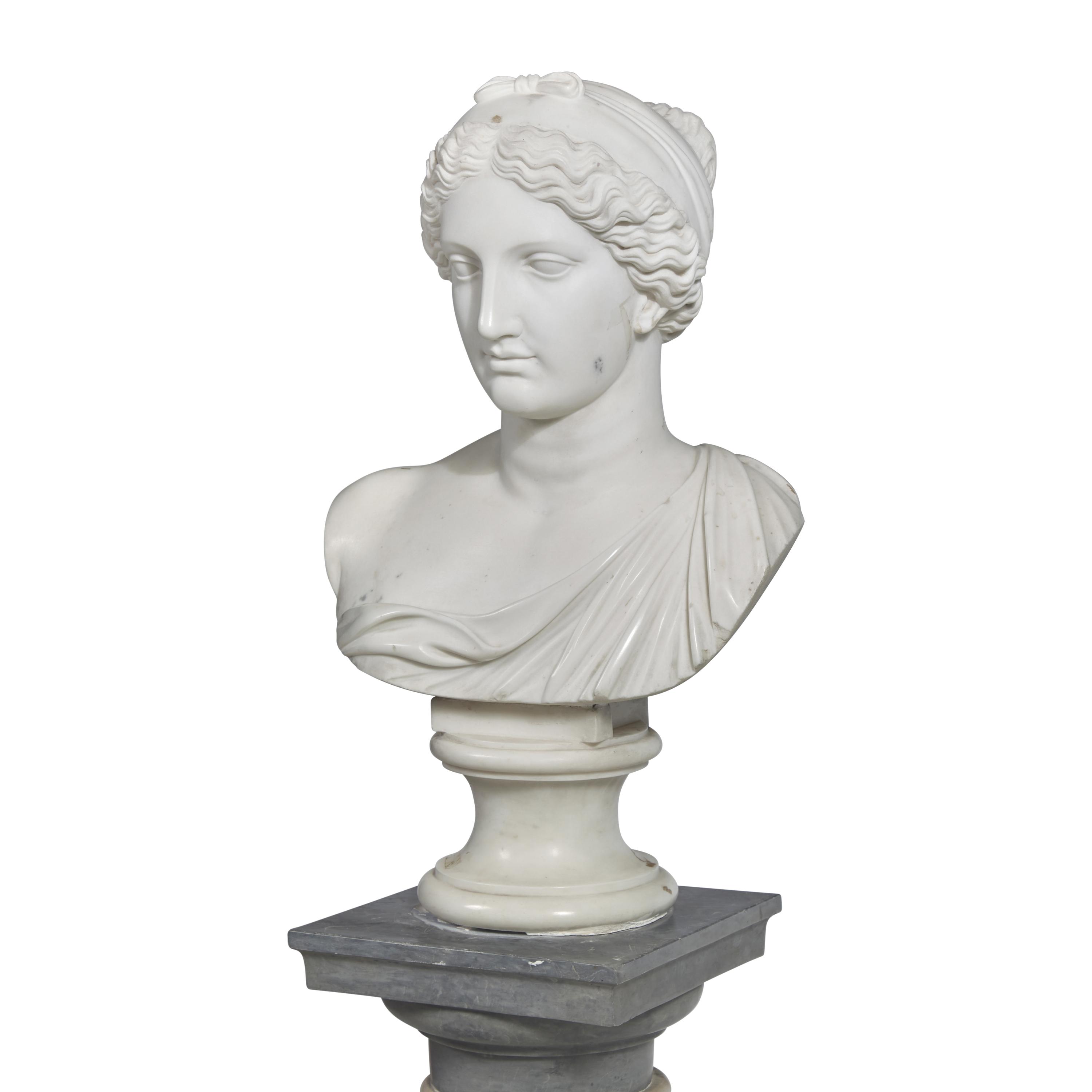 An Italian Carved Marble Bust of Diana