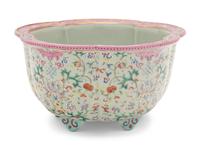 A Chinese Celadon Ground Famille Rose Porcelain Flower Pot