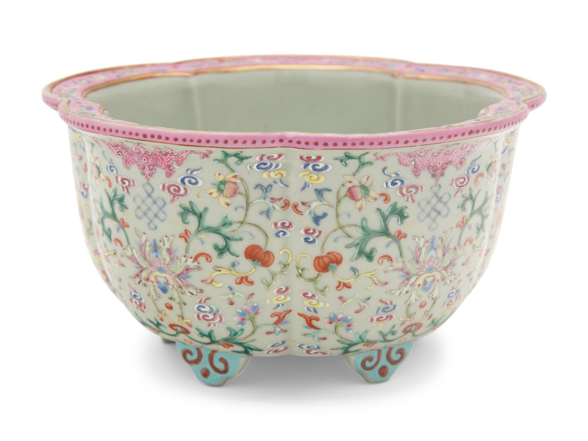 A Chinese Celadon Ground Famille Rose Porcelain Flower Pot