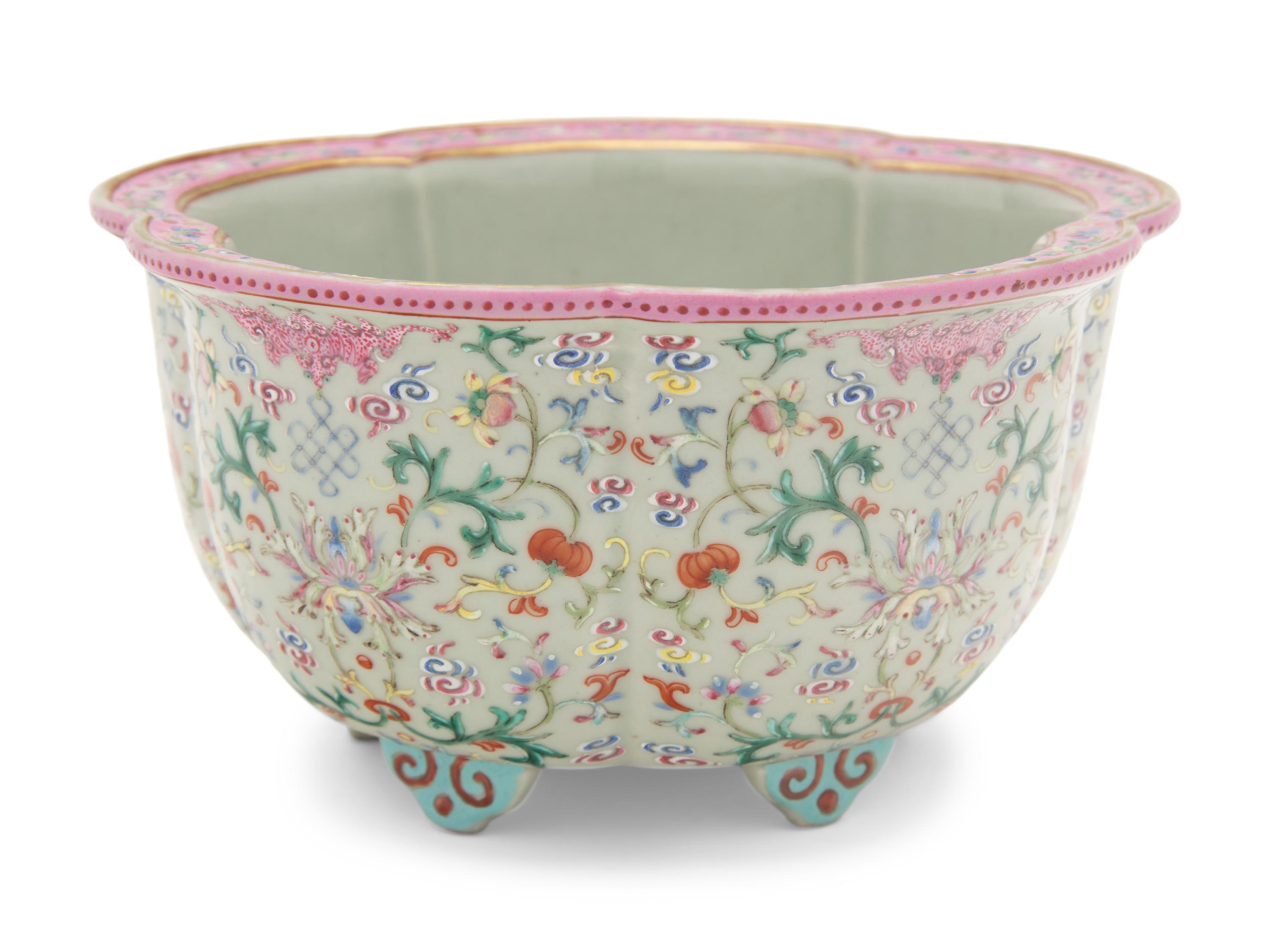 A Chinese Celadon Ground Famille Rose Porcelain Flower Pot