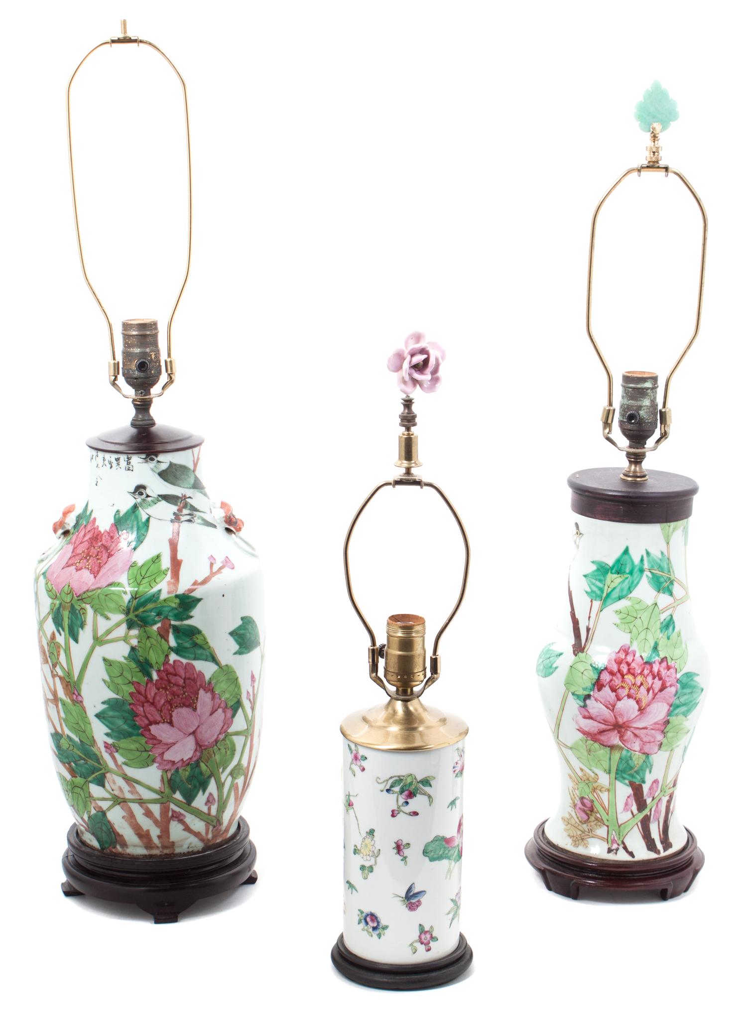 A Chinese Porcelain Table Lamp Height of first overall 29 inches. — 20TH CENTURY