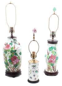A Chinese Porcelain Table Lamp Height of first overall 29 inches. — 20TH CENTURY