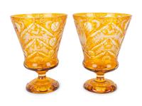 A Pair of Bohemian Amber Cut-to-Clear Footed Vases — 19TH/20TH CENTURY