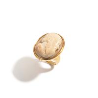 A Neoclassical Gold and Agate Cameo Finger Ring with a Bearded Male Portrait Head (Possibly Democritus) — '18k' engraved on the inside of the ring
