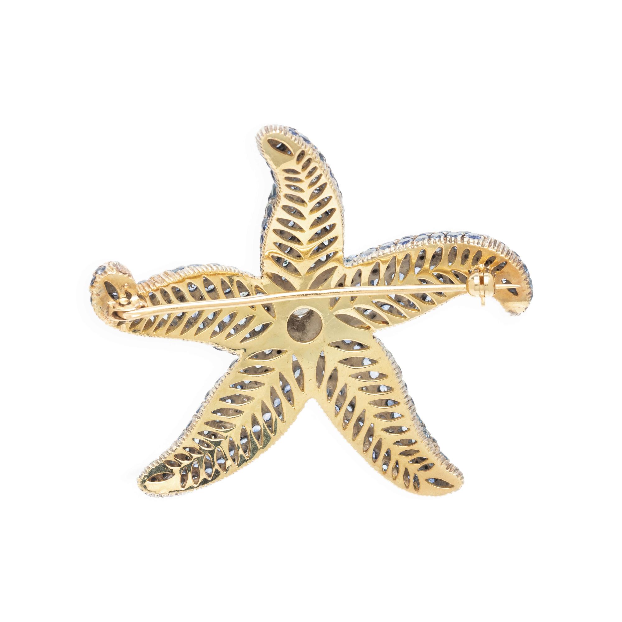 BICOLOR GOLD, SAPPHIRE AND DIAMOND STARFISH BROOCH