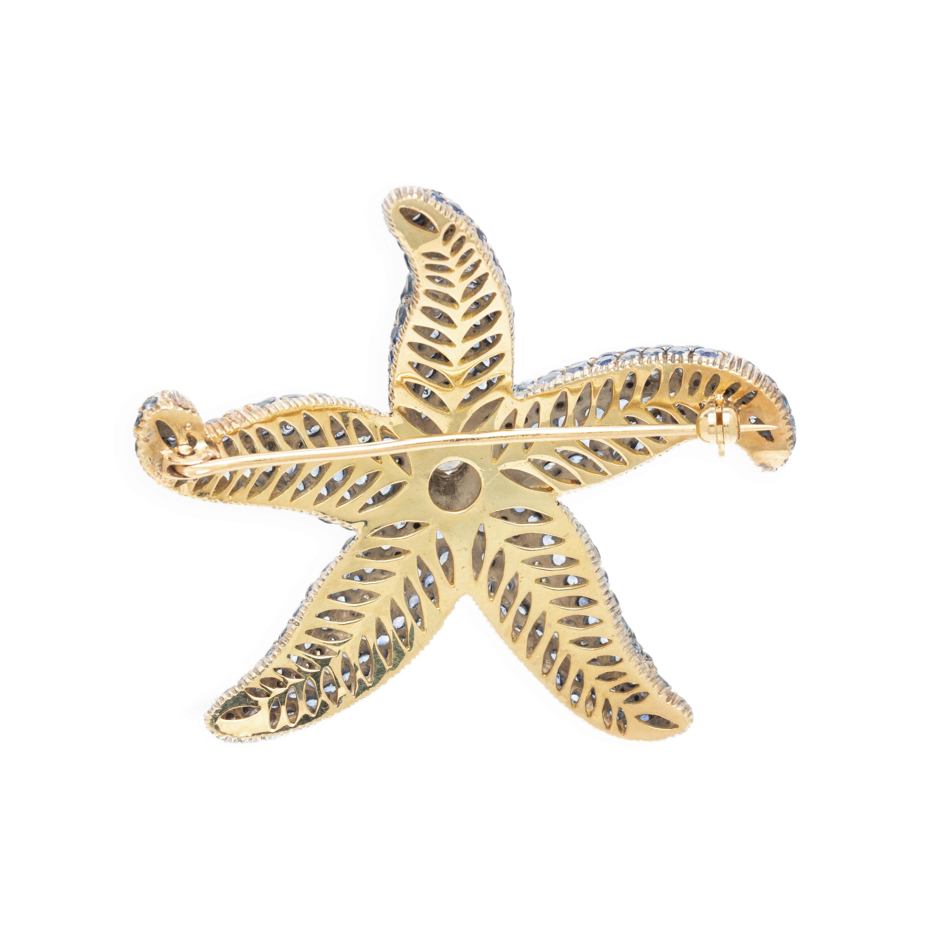 BICOLOR GOLD, SAPPHIRE AND DIAMOND STARFISH BROOCH