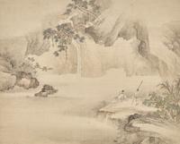 A Chinese Ink and Color on Silk 'Landscape' Album Leaf, 18th-19th Century — 清中期 絹本設色高士圖冊頁一開