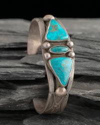 Navajo Ingot and Blue Gem Turquoise Cuff Bracelet