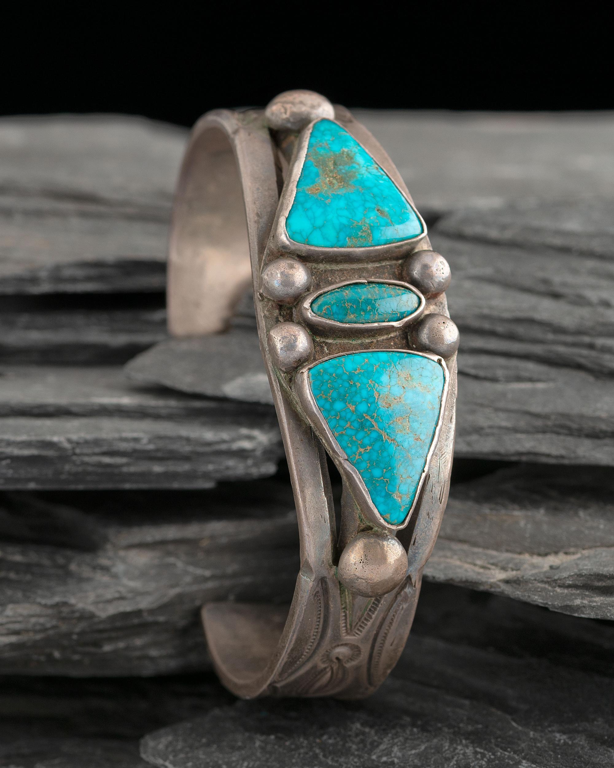 Navajo Ingot and Blue Gem Turquoise Cuff Bracelet