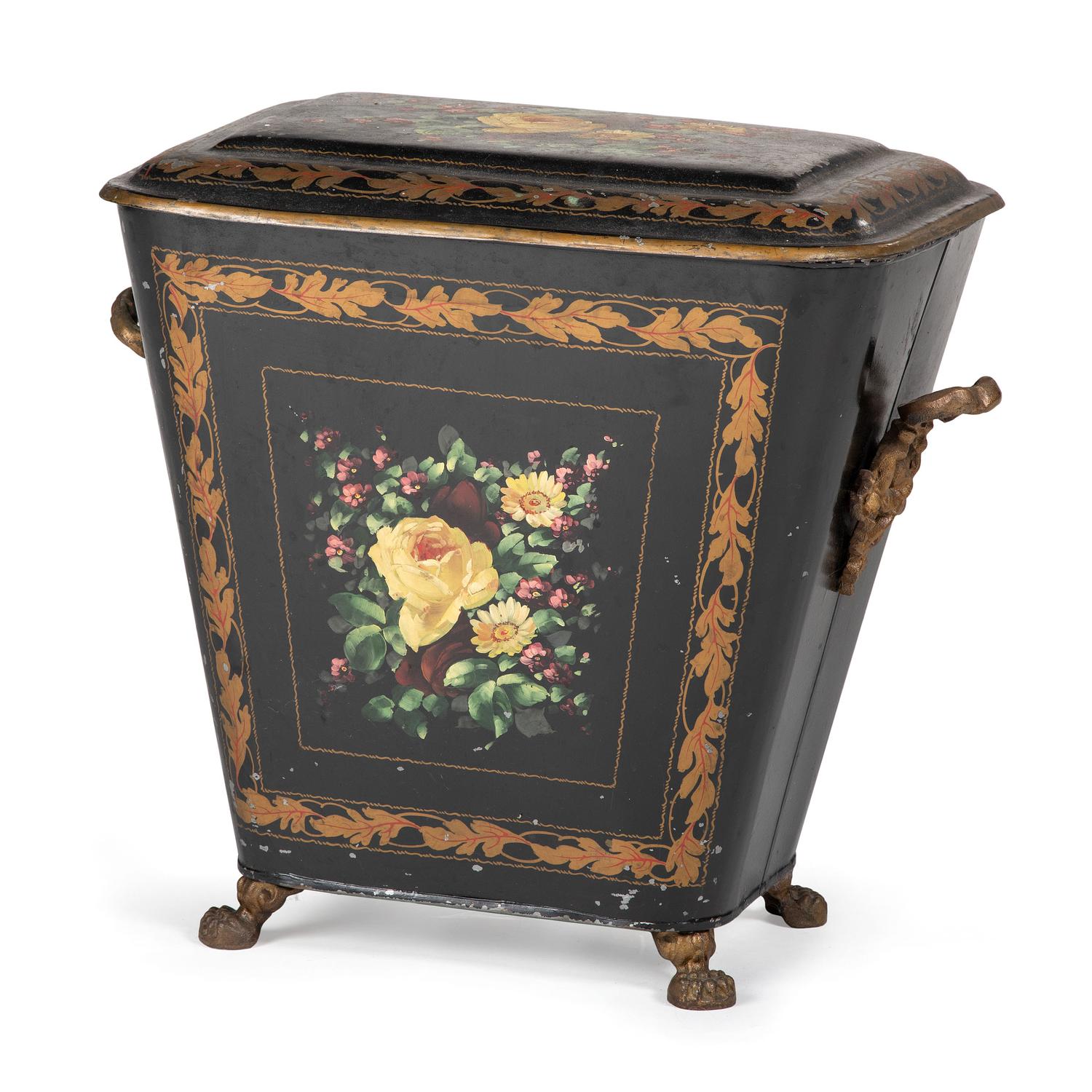 A Victorian Tole Painted Coal Scuttle