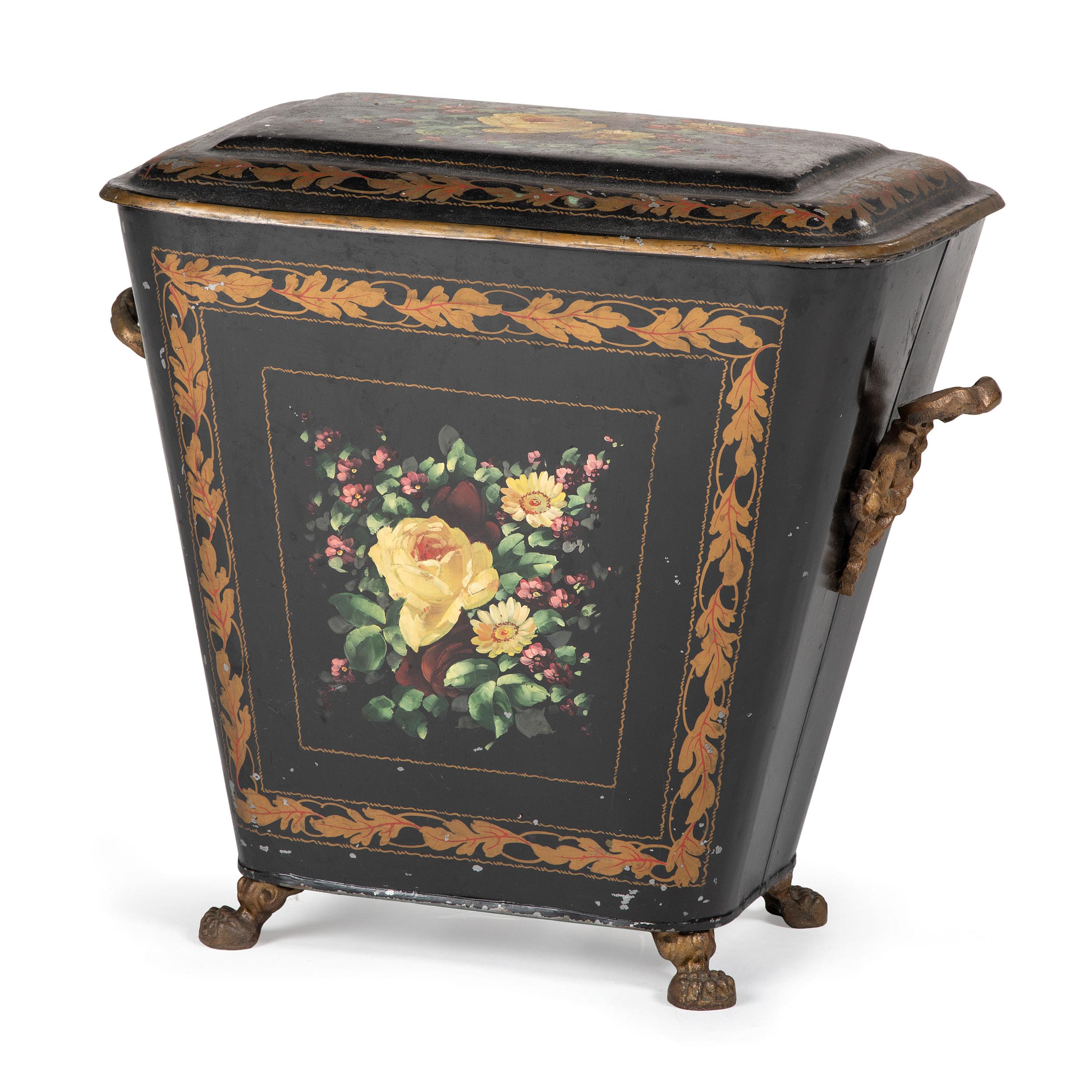 A Victorian Tole Painted Coal Scuttle