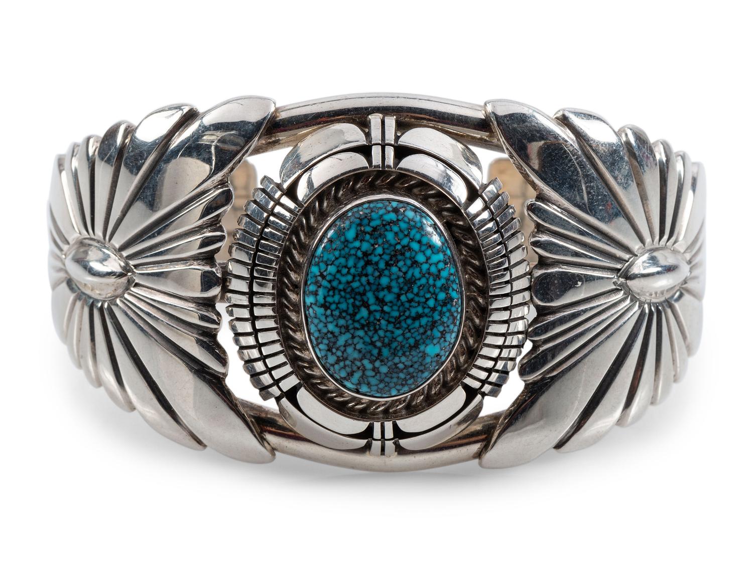 Navajo Sterling Silver and #8 Turquoise Cuff Bracelet