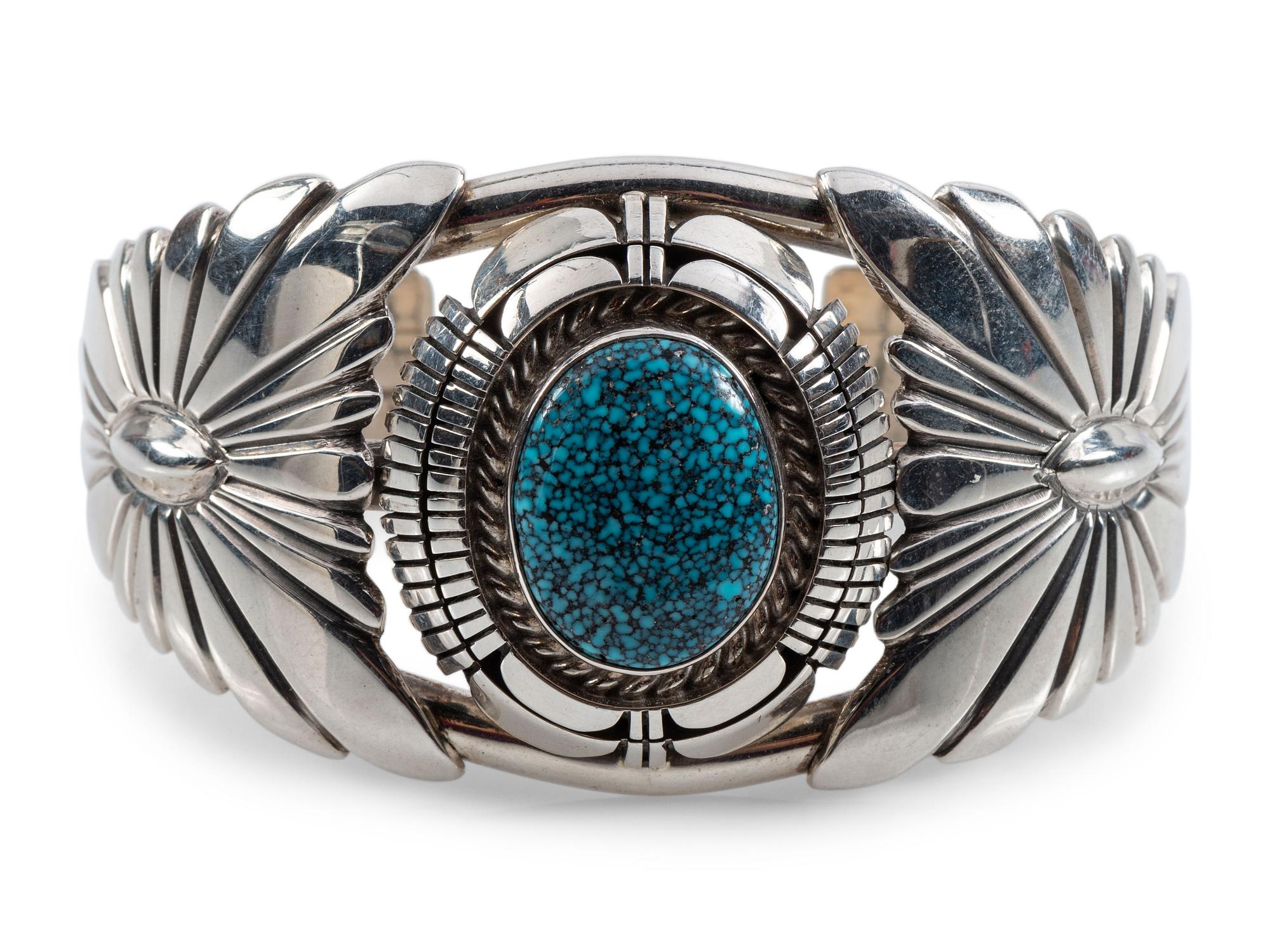 Navajo Sterling Silver and #8 Turquoise Cuff Bracelet