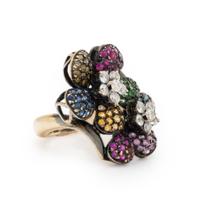 Multigem, Diamond, and Bicolor Gold Flower Ring