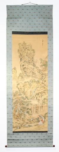 A Japanese Ink and Color Painting on Silk. Length 55 3/4 x width 19 1/2 inches.