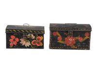 Two Polychrome and Stenciled Toleware Boxes