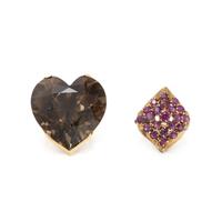 TWO YELLOW GOLD AND GEMSTONE RINGS