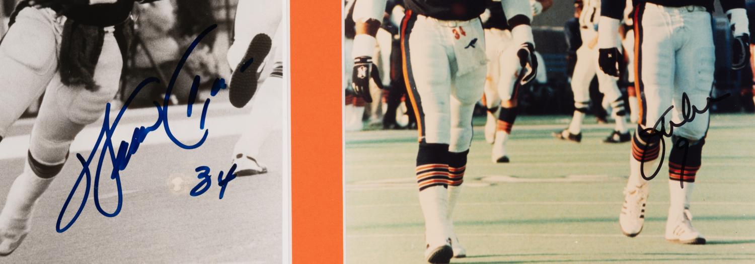 A Walter Payton and Jim McMahon Dual Signed Autograph Chicago Bears Greats Framed and Mated Display