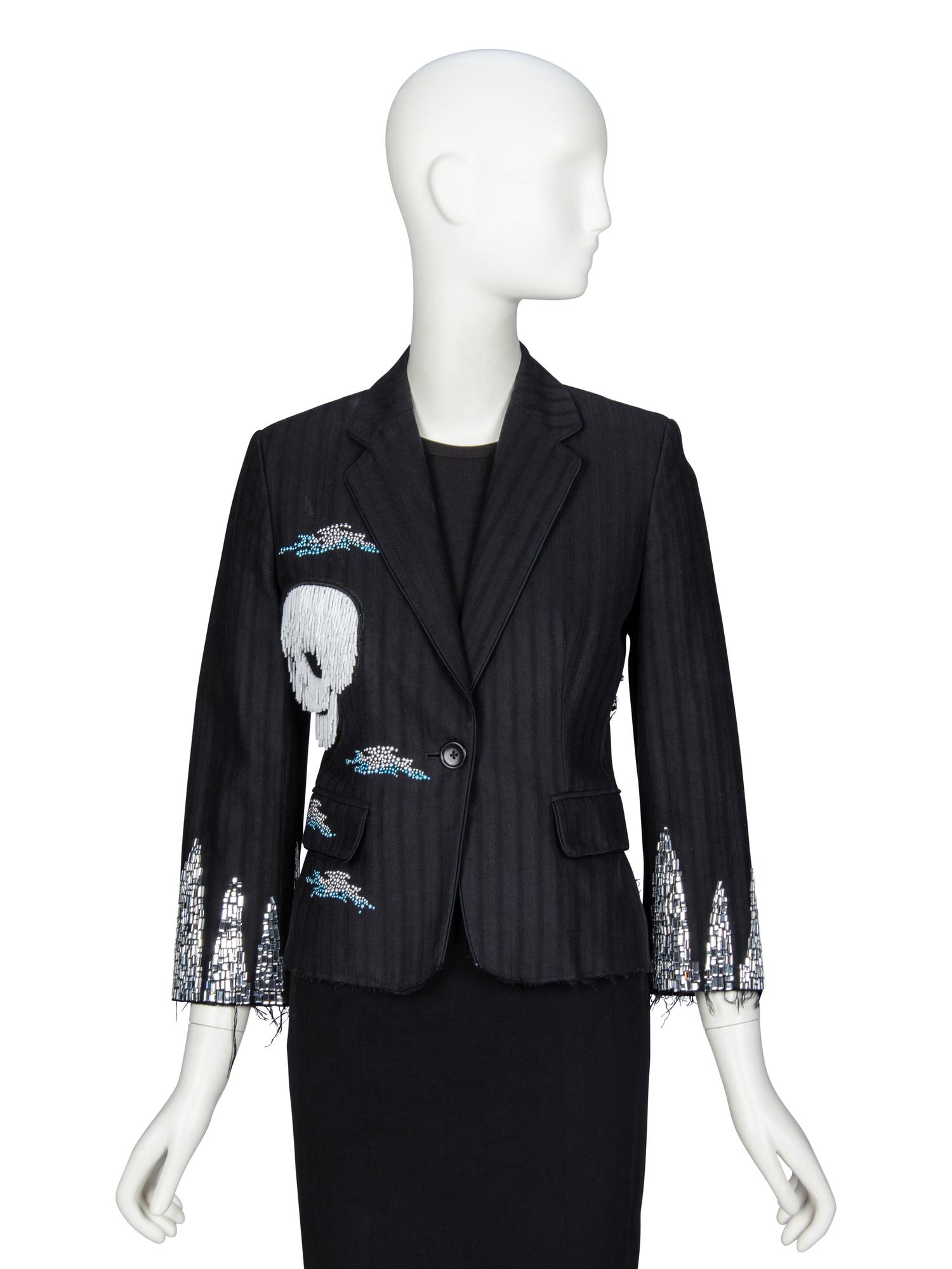 LIBERTINE, EMBELLISHED DISTRESSED SKULL BLAZER