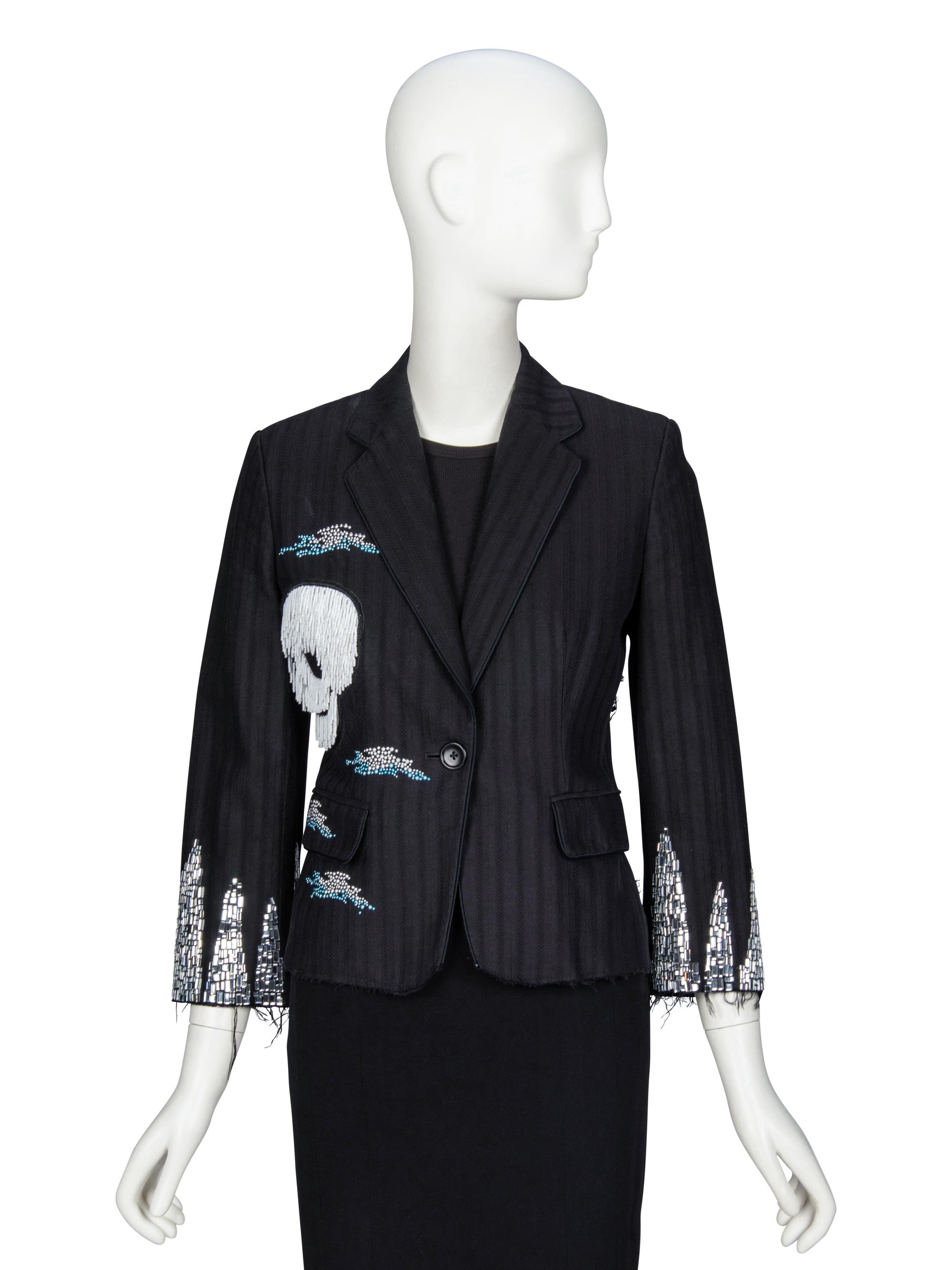 LIBERTINE, EMBELLISHED DISTRESSED SKULL BLAZER