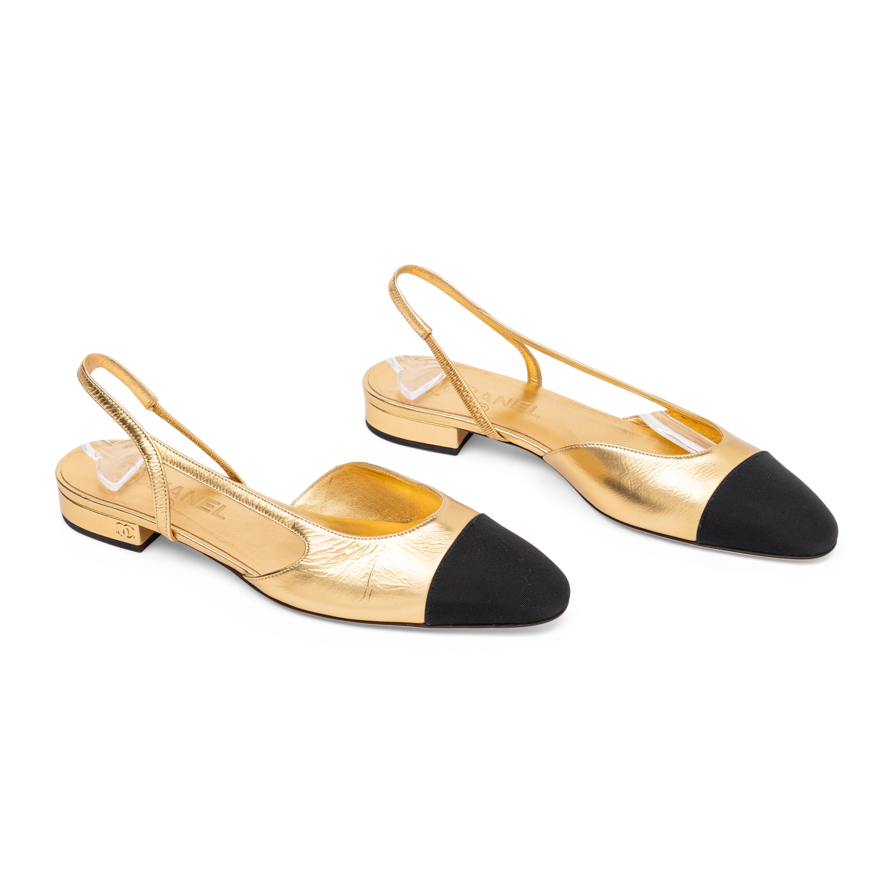Chanel, Metallic Gold Leather Slingback Flats