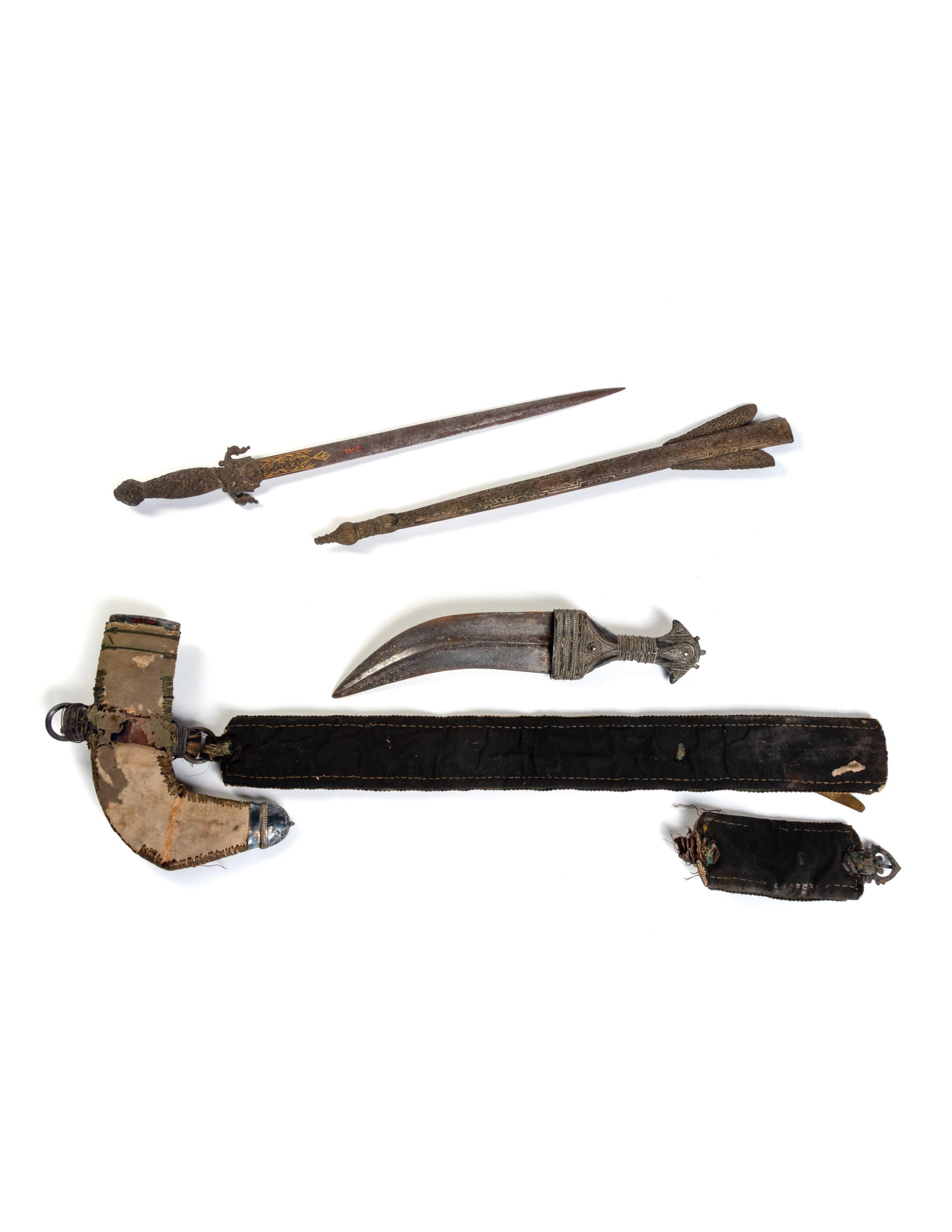A Short Sword and Scabbard and a Dagger with Sheath
