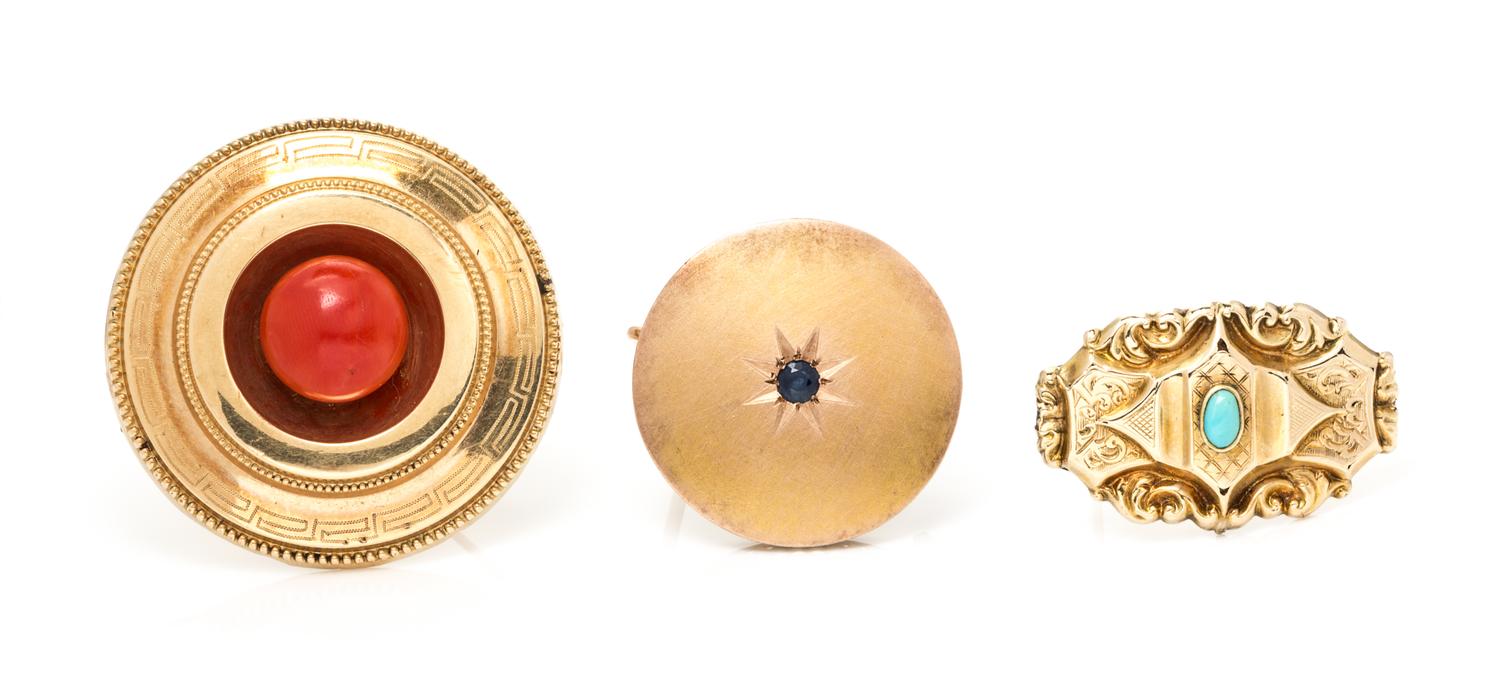 A Collection of Victorian Yellow Gold and Multi Gem Brooches, 10.30 dwts.