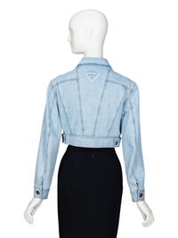 PRADA, FEATHER COLLAR CROP DENIM JACKET