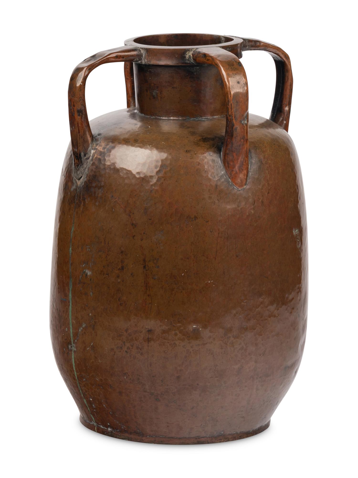 A Russian Arts and Crafts Four-Handled Copper Amphora