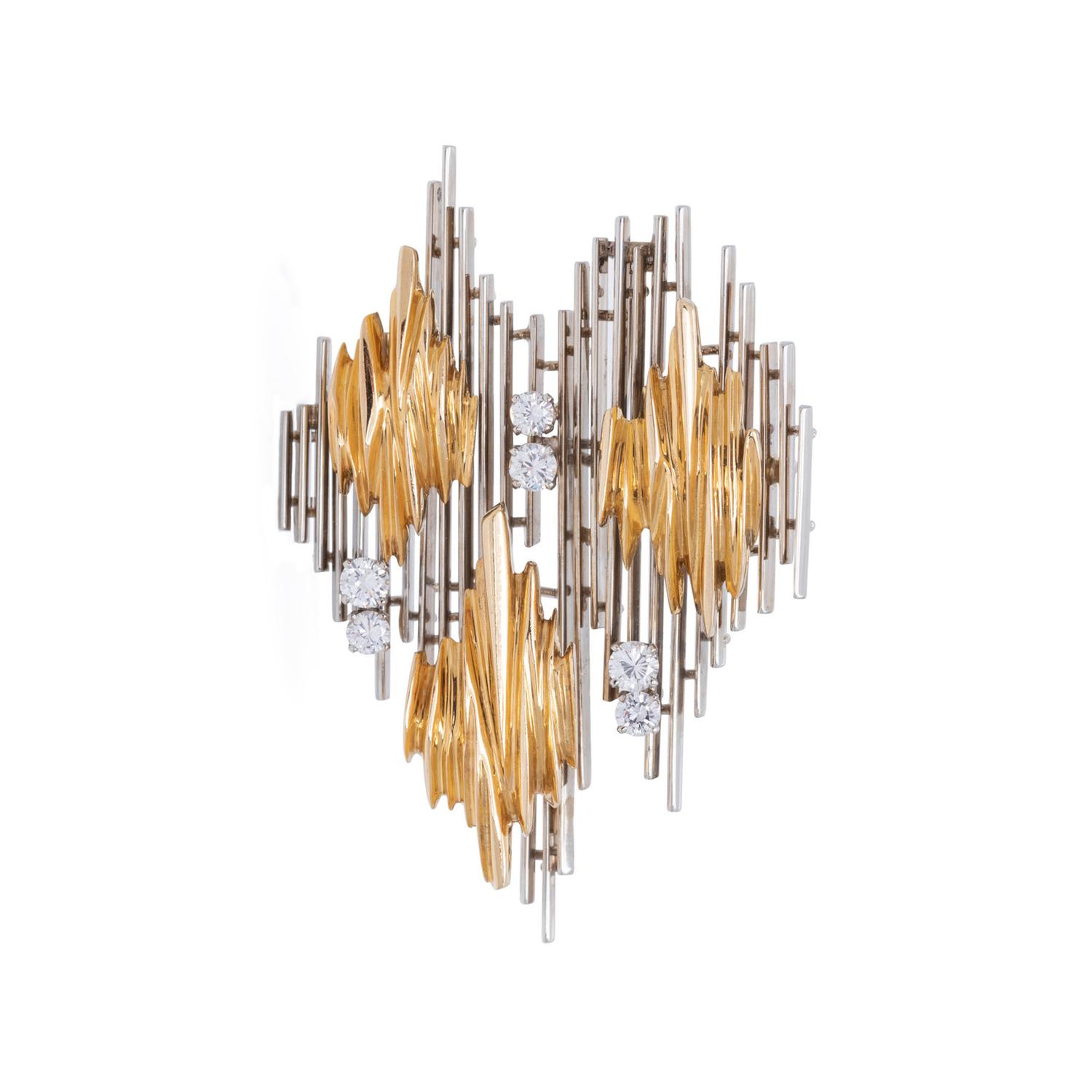 GÜBELIN, MODERNIST, BICOLOR GOLD AND DIAMOND PENDANT/BROOCH