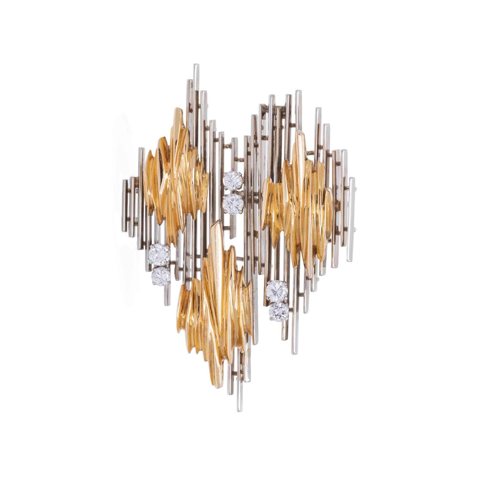 GÜBELIN, MODERNIST, BICOLOR GOLD AND DIAMOND PENDANT/BROOCH