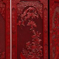 A finely-carved Chinese six-panel cinnabar lacquer wood screen 中国朱红漆六开屏风 20th century ????