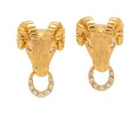 Van Cleef & Arpels, Diamond and Yellow Gold Ram's Head Earclips
