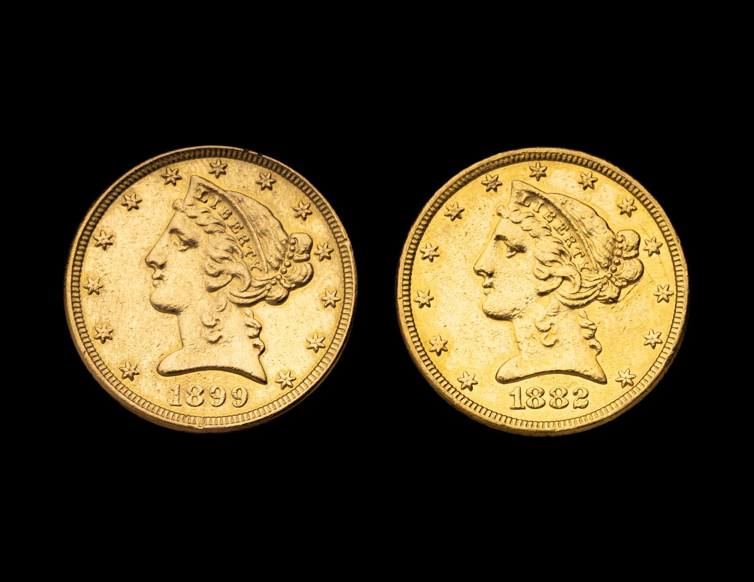 Two Liberty Head $5 Gold Coins